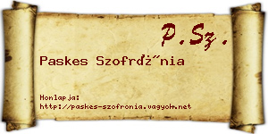 Paskes Szofrónia névjegykártya